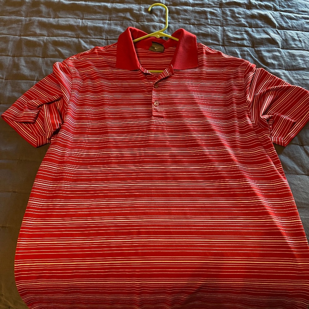 Nike Golf Polo - Red W/ White Stripes, Large